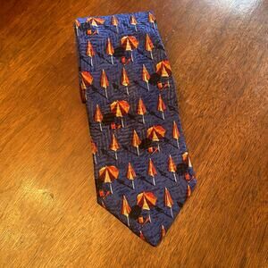 Ermenegildo Zegna Designer Blue Beach Umbrella 100% Silk Tie Made In Italy
